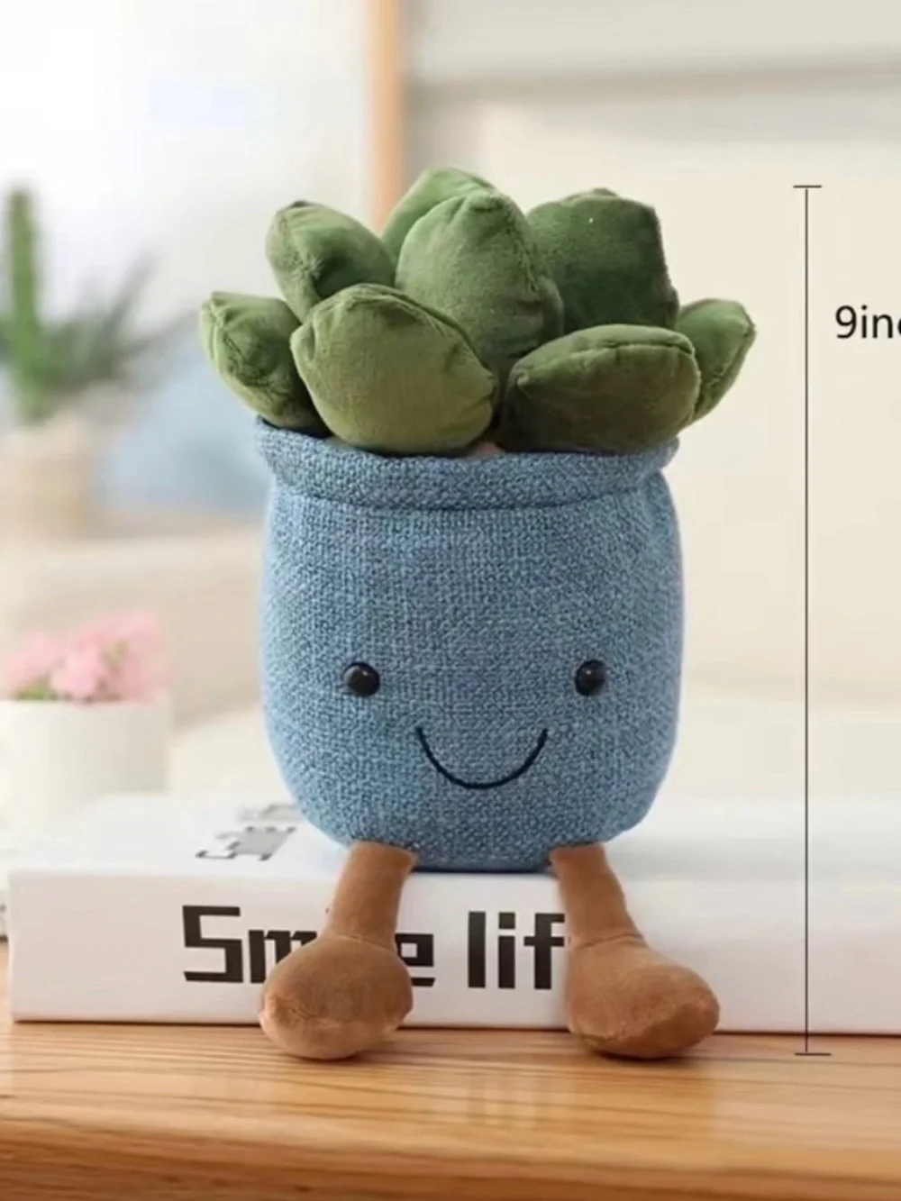 Adorable Blue Smiling Succulent Decorative Planter Plush